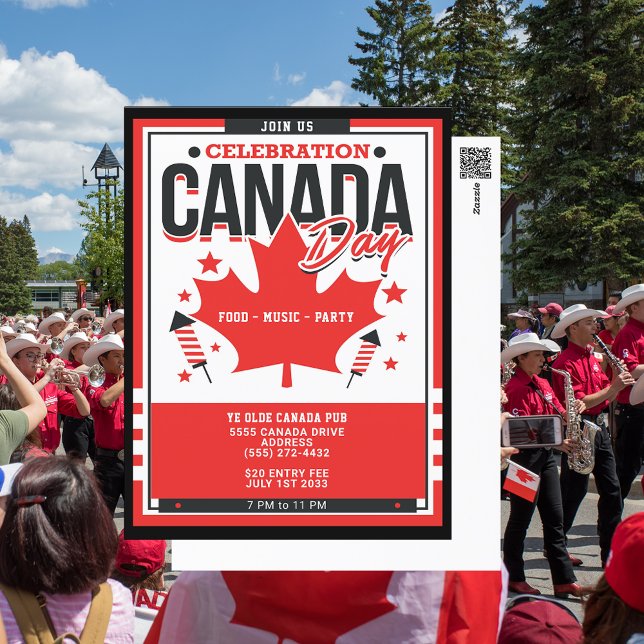 Celebração do Convite para Férias no Dia do Canadá (Add your party place to this celbration Canada Day postcard.)