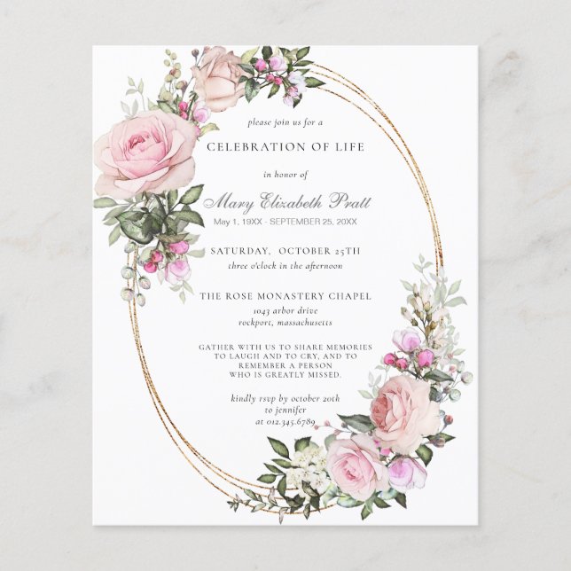 Celebração do Orçamento do Convite Floral Rosa de  (Frente)