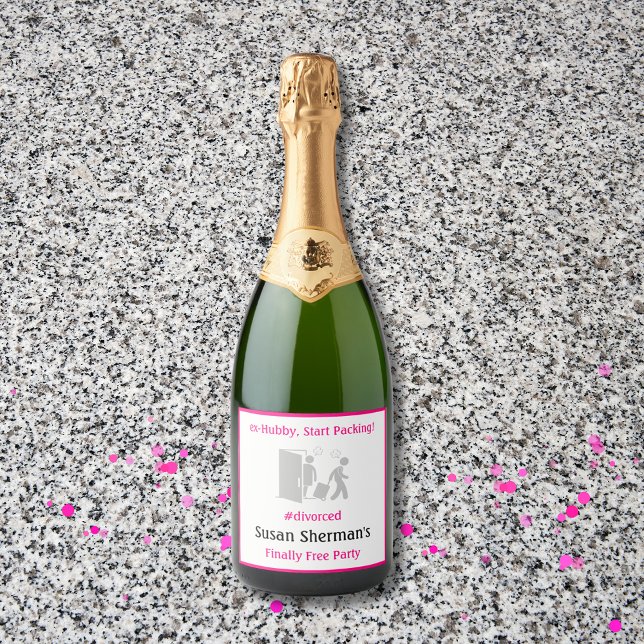 Celebração do Partido Divorciado Rosa Finalmente L (Every divorce party needs champagne! These custom labels feature "ex-Hubby, Start Packing!" design.)
