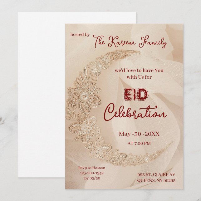 Celebração Elegante do Eid - Convite para Festa do (Frente/Verso)