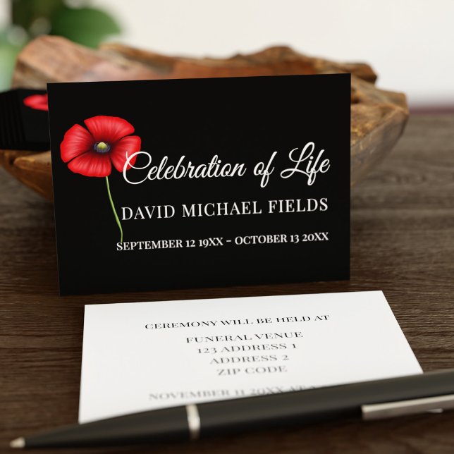 Celebração Poppy de Cartões Funerais (Celebration of Life business cards just for you)