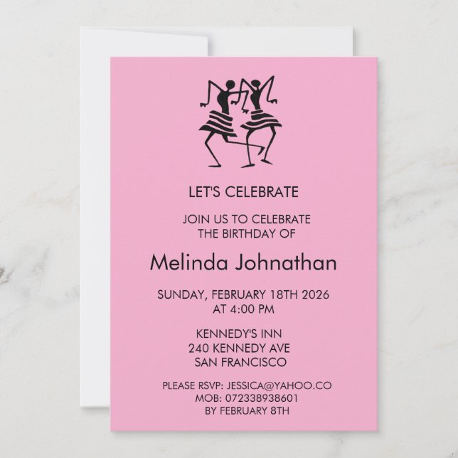 Celebração, silhueta, convite de aniversário (Frente)