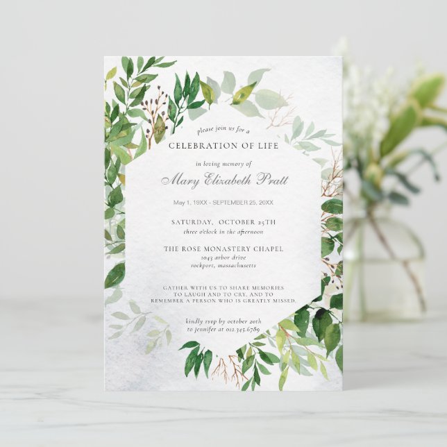 Celebração Verde da Vida Convite Funeral (Em pé/Frente)