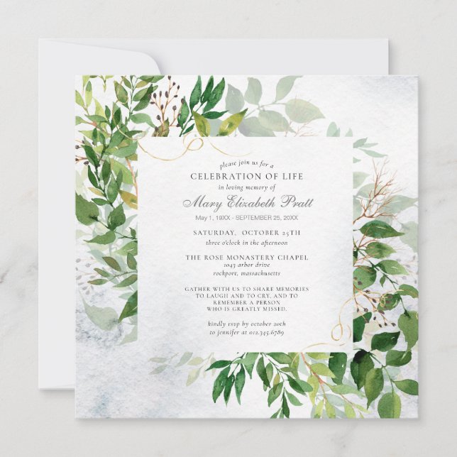 Celebração Verde da Vida Convite Funeral (Frente)