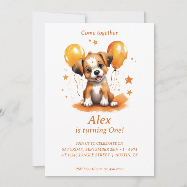 Celebração Woof-tastic: Convite de aniversário (Frente)