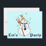 Celebrando o Convite Snowman - Dentro de Vazio<br><div class="desc">Feliz boneco de neve celebrando com confete flutuando ao seu redor.</div>