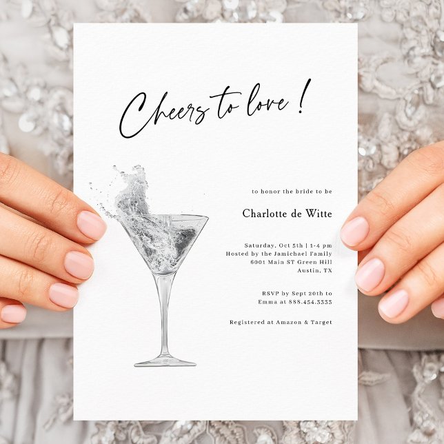 Celebrar Amor! Convite para Chá de panela Branco E (Elegant White Cheers To Love Bridal Shower Invitation)