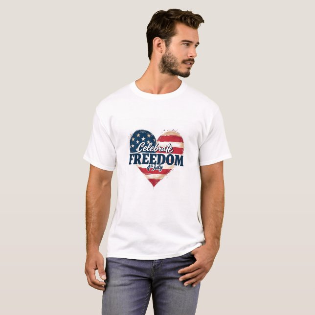 Celebrar Camisa de Coração Retroativa da Liberdade (Frente Completa)
