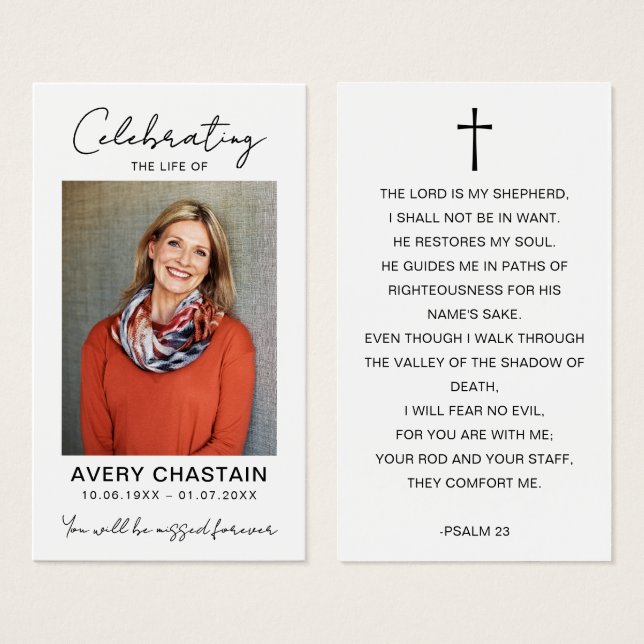 Celebration Of Life Funeral Photo Prayer Cards (Frente & Verso)