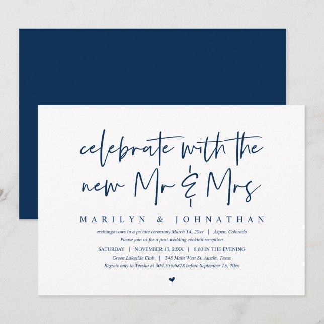 Celebre com o novo Sr e Sra, Elopement Convite (Frente/Verso)