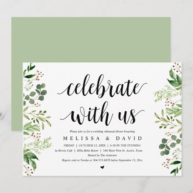 Celebre conosco, Greenery, Convite para Jantar de  (Frente/Verso)