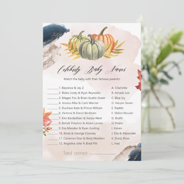 Celebridade Nomes de Bebês Cartão de Chá de fralda (Em pé/Frente)