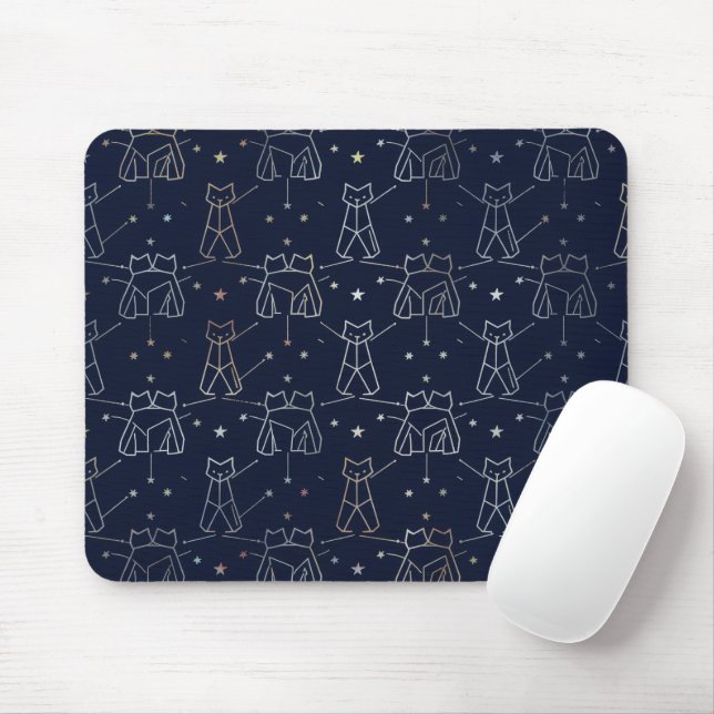 Celestial Cat Constellation Navy Blue Mouse Pad (Com mouse)
