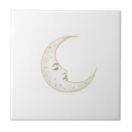 Celestial Crescent Moon Face Gold Silver White