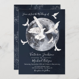 Celestial Full Moon com doves Convites de casament