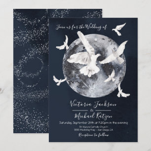 Celestial Full Moon com doves Convites de casament