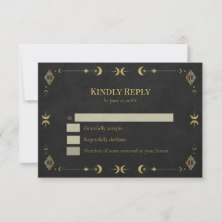 Celestial Gothic Black and Gold RSVP Card