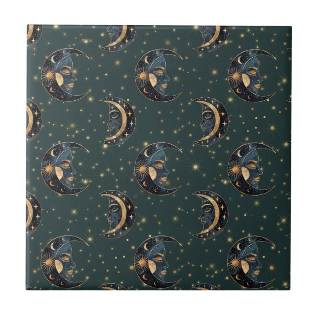Celestial Moon Gold Starry Night Pattern (2) (Frente)