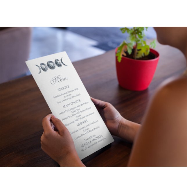 Celestial Moon Phases Boho Editable Wedding Menu (Criador carregado)