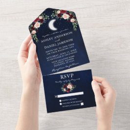 Celestial Moon Stars Burgundy Casamento Floral