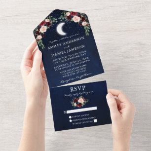 Celestial Moon Stars Burgundy Casamento Floral