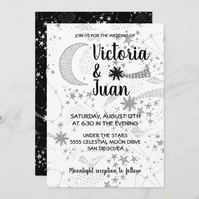 Celestial & Moon Stars Convites para Casamento (Frente/Verso)