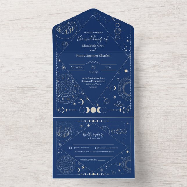 Celestial moon sun stars constellations wedding (Inside)