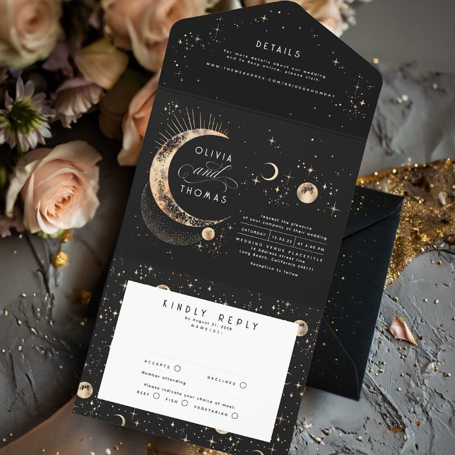 Celestial Mystical Moon Stars Halo Wedding (All in One Celestial Wedding Invitation)