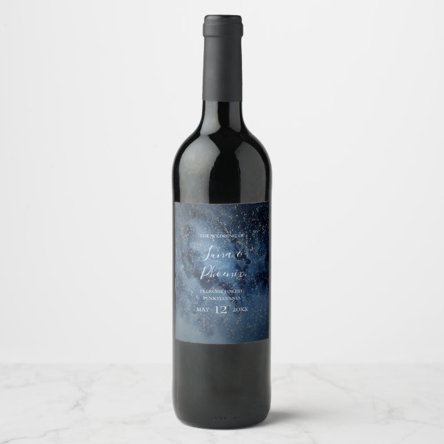 Celestial Night Sky | Rótulo de Vinho de Casamento (Frente)