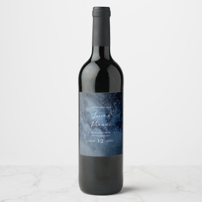 Celestial Night Sky | Rótulo De Vinho De Casamento (Frente)
