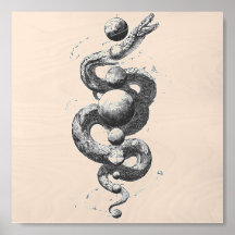 Celestial Serpent Planetary Orbit Black Ink Design