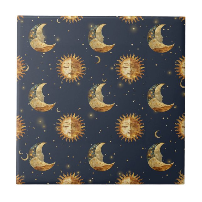 Celestial Sun & Moon Gold Starry Night Pattern (1) (Frente)