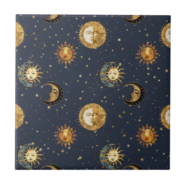 Celestial Sun & Moon Gold Starry Night Pattern (2) (Frente)