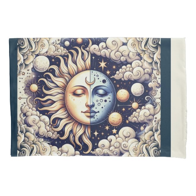 Celestial Vintage Meio Sol & Lua Azul Amarelo (Frente)