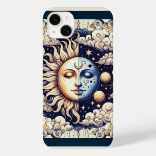 Celestial Vintage Meio Sol & Lua Azul Amarelo