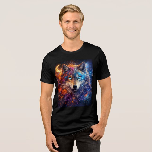 Celestial Wolf with Flowers and Crescent Moon (Frente Completa)