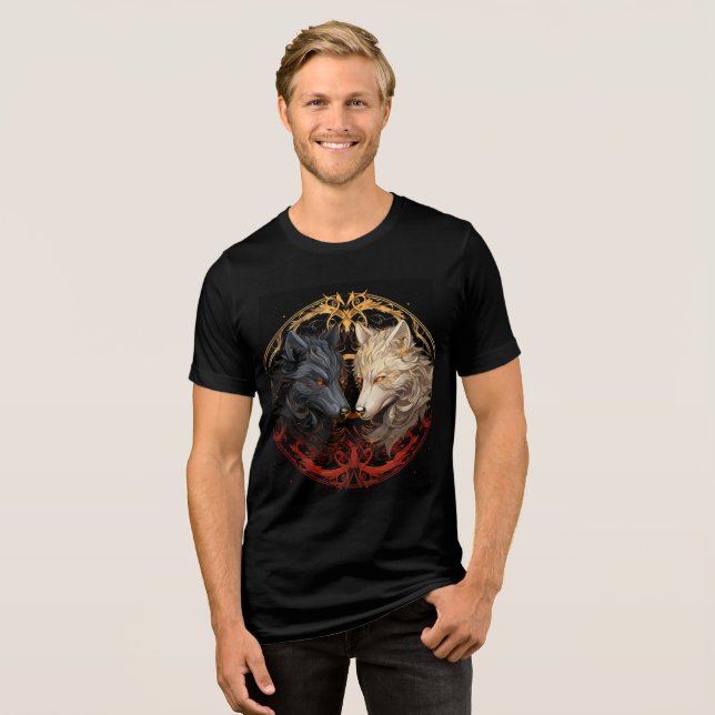 Celestial Wolves – Gold & Fire Spirit Design (Frente Completa)