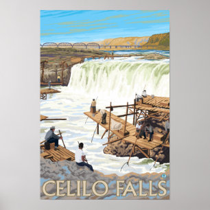 Celilo cai poster das viagens vintage da pesca