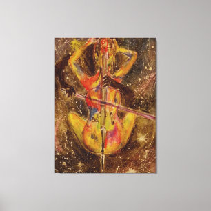 Cello Lady Canvas Print Space Sonata - Pintura