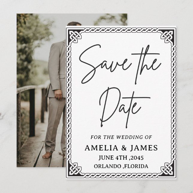 Celtic Frame Wedding Save the Date Card (Frente/Verso)