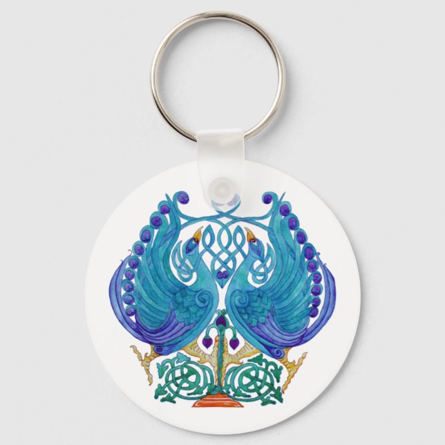 Celtic Peacocks Classic Button Chaveiro (Frente)