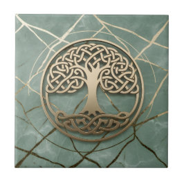 Celtic Tree of Life Sage Marble Gold Crann Bethadh