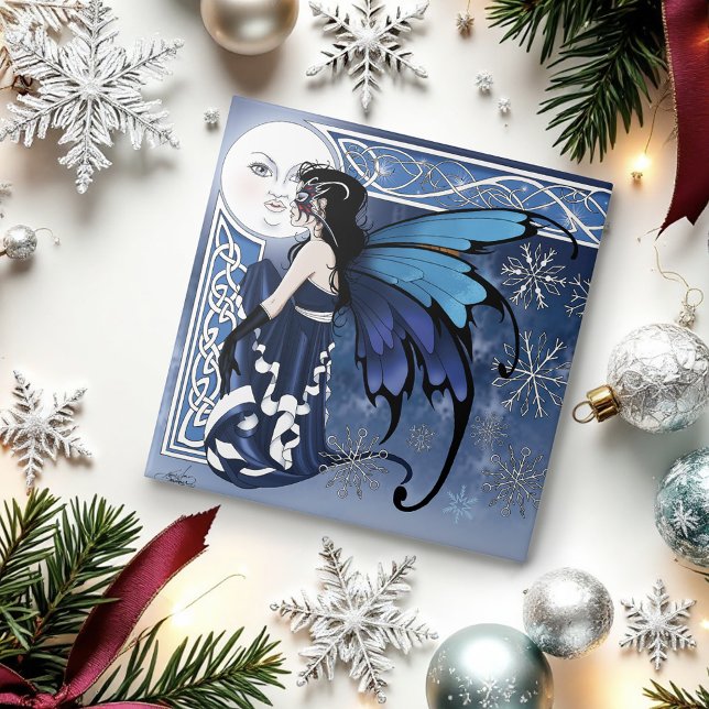 Celtic Winter Moon Fairy Blue Snowflakes Fantasy (Criador carregado)