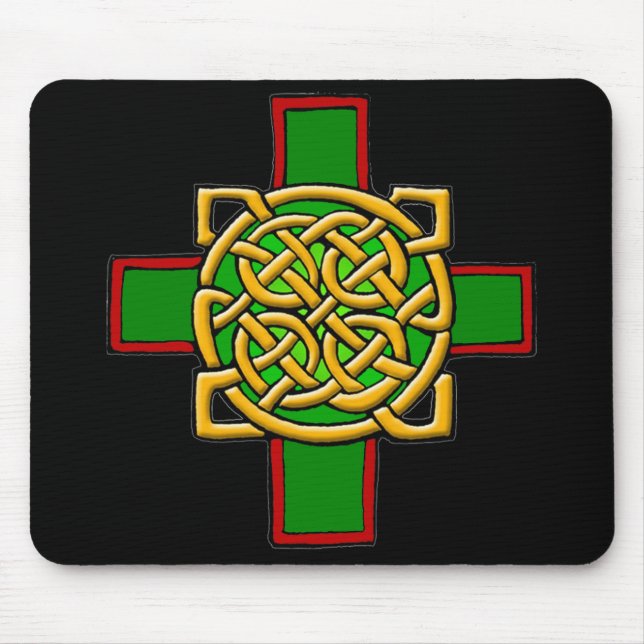 Céltica Cross Knotwork in Green and Red Mousepad (Frente)