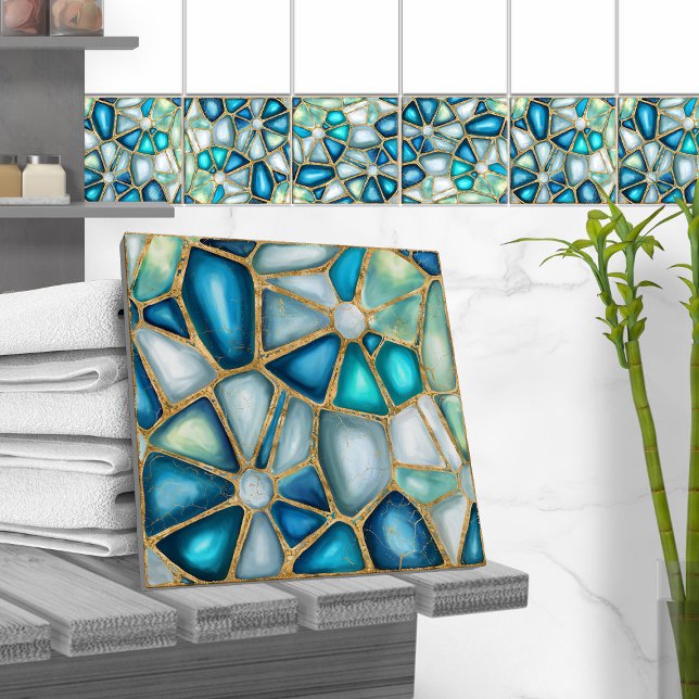 Células de aquarela e de ouro - azulejo cerâmico o (Criador carregado)