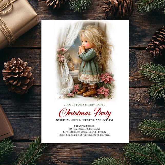 Cena Aconchegante de Natal Convite de Festa Serena (Cozy Christmas Scene Girl Serene Party Invitation

)