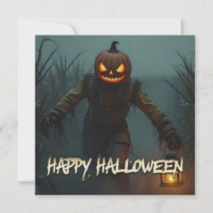 Cena Assustadora de Halloween com Cabeça de Abóbor