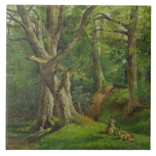 Cena com coelhos, 1862 da floresta (óleo em
