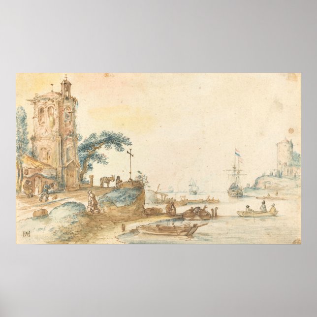 Cena com Torre - Hendrick Avercamp Fine Art Poster (Frente)