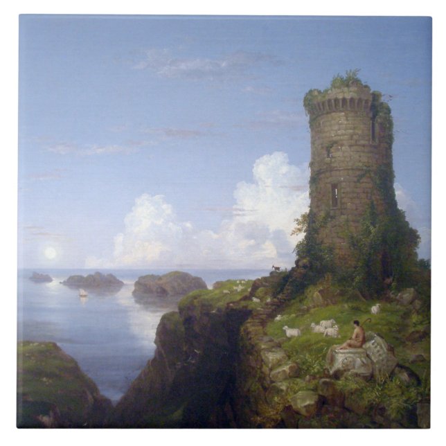 Cena Costeira Italiana com Torre Arruinada (Frente)